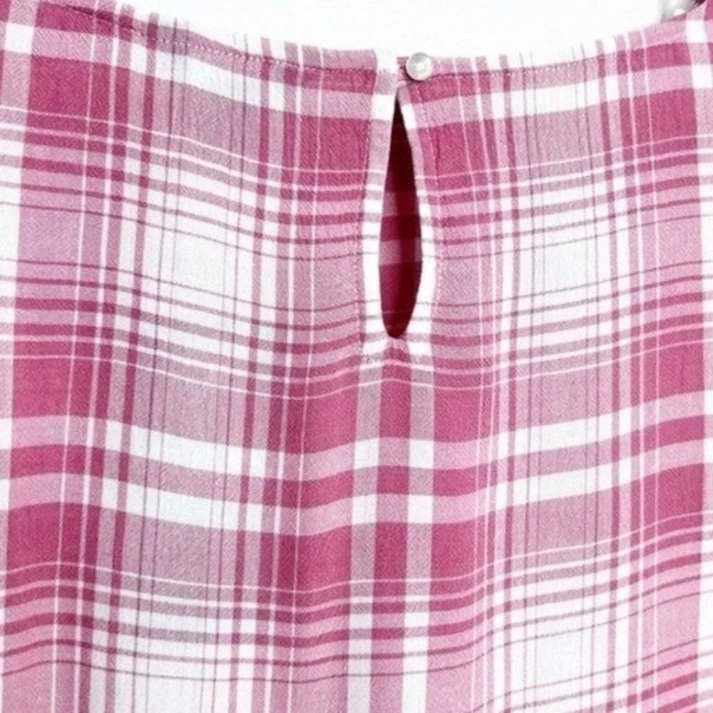 Chaps Womens NWT Pink Plaid Ruffle Tiered Sleeve Blouse Top Size Medium‎ NEW